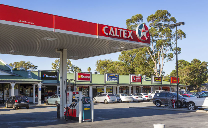 External shot of Darling Ridge shops showing Caltex petrol station and retail businesses