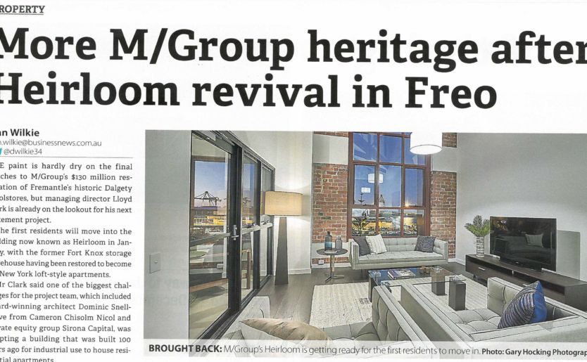 Business News screenshot of article on Heirloom Apartments by Match