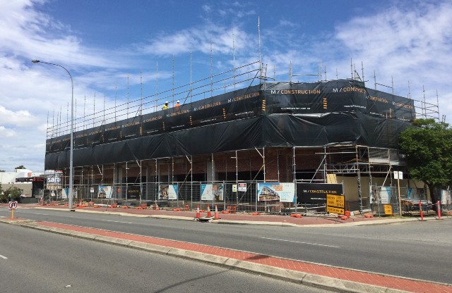 Early construction picture of M/25 by Match in Mount Lawley as they work on the top floor walls in March 2018