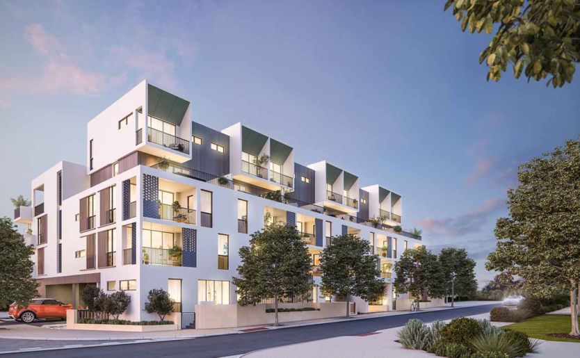 Render of M/31 Apartments by Match which takes the unique terrace home design concept and lifts it to a new level, with penthouse apartments featuring two floors of luxury-living and uncompromising soaring ceiling heights